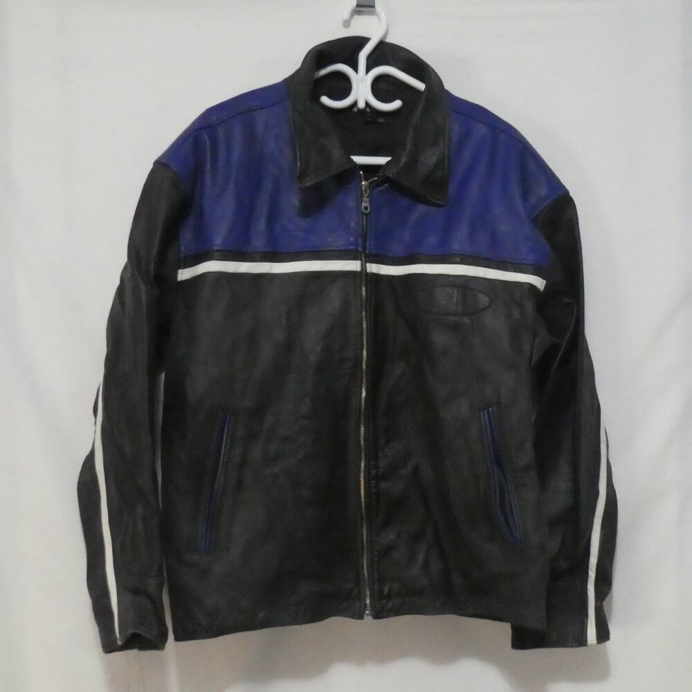 Vintage | MILAN | xl - extra large | Men's Leather Jacket | Black - Blue - White